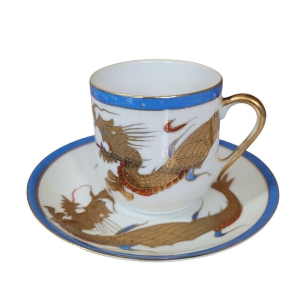 Vintage Japanese Dragonware Demitasse Cup & Saucer Set Hand-Painted Porcelain 2 - Picture 1 of 10